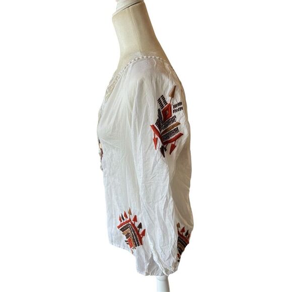 Rancho Estancia Women's XS White Embroidered Boho Peasant Western Arrow Top - Picture 3 of 8